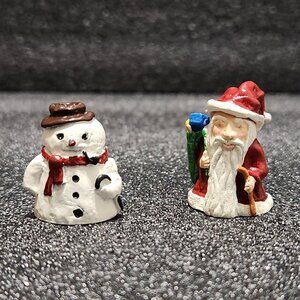 Snowman & Santa Claus Thimbles Vintage Hand Painted Christmas Holiday READ